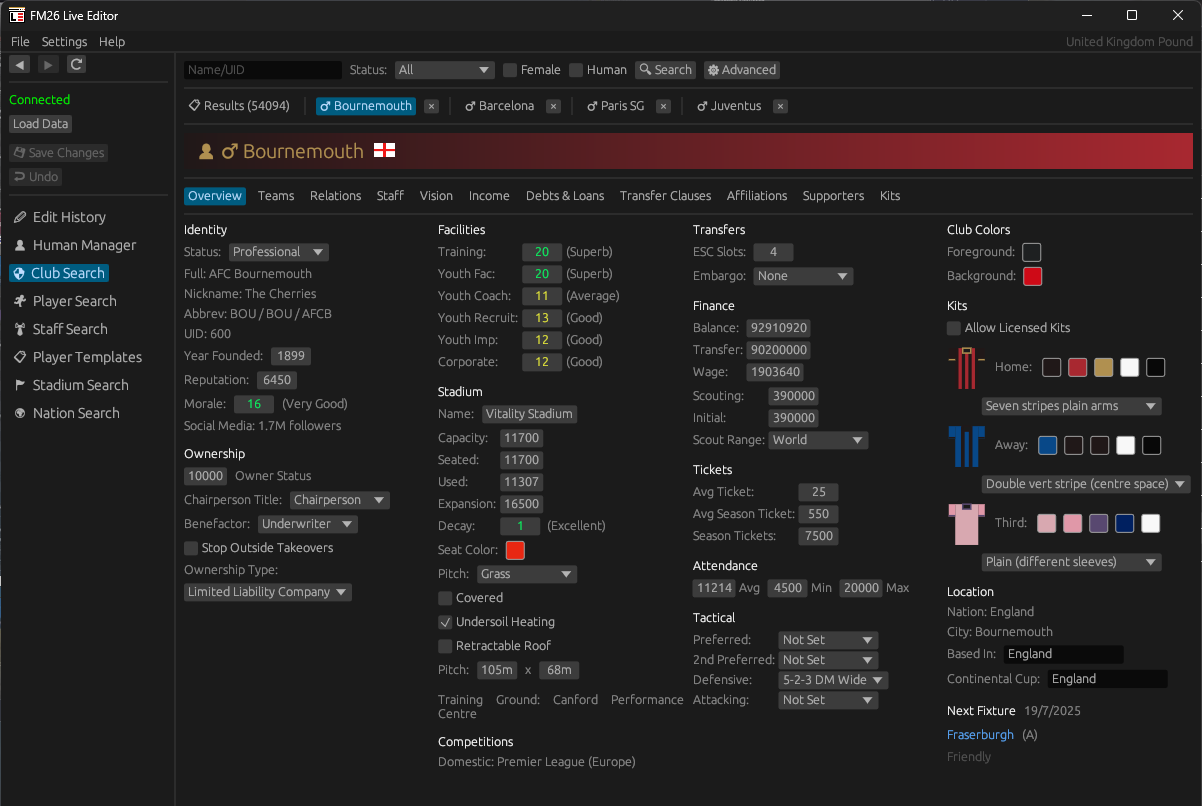 FM26 Live Editor - Club Profile