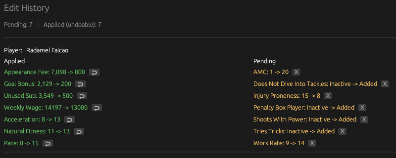 FM26 Live Editor - Edit History